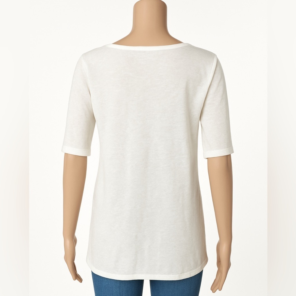 J. Jill Embroidered Linen Rayon Knit Tunic Top Size L Petite Boho Ivory wb - Picture 3 of 8